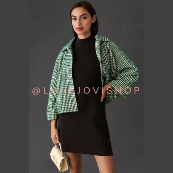 Feminine | Anthropologie Houndstooth Swing Jacket | Green and Cream by Greylin | - Picture 9 of 16